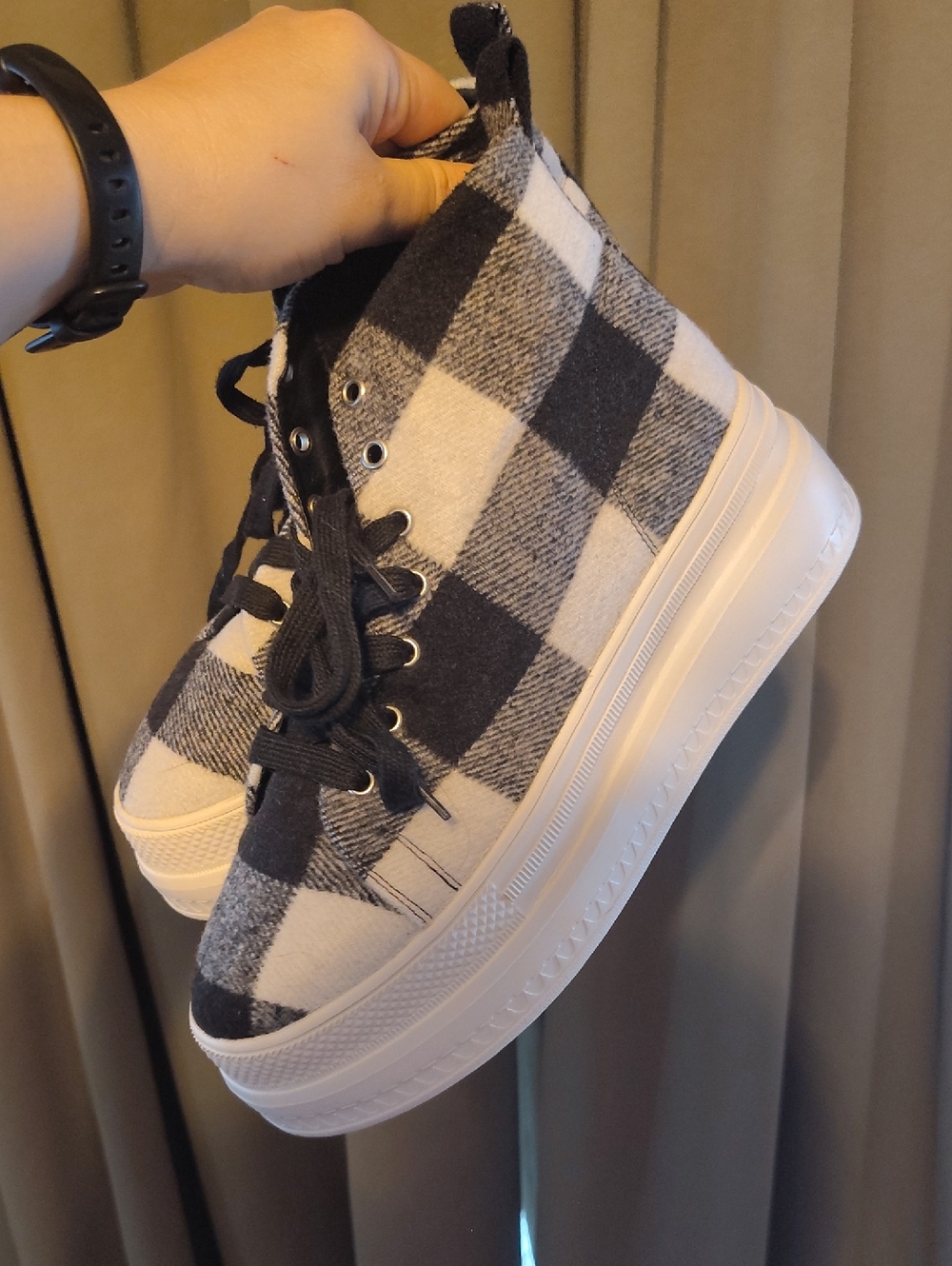 Madden Girl Black and White Plaid High-Top Sneakers
